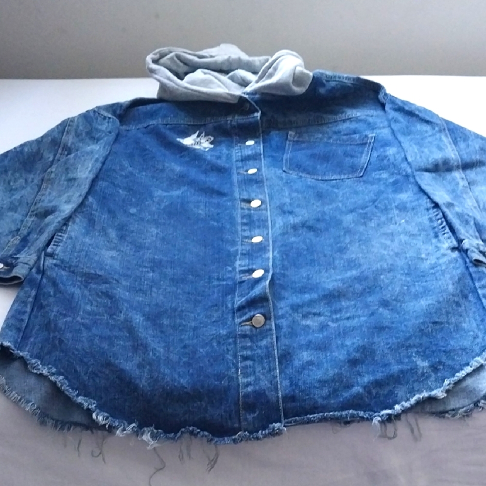 Blue Denim Button-Up Hoodie